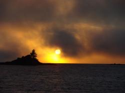 Sunset with fog and Islet Effingham, BC